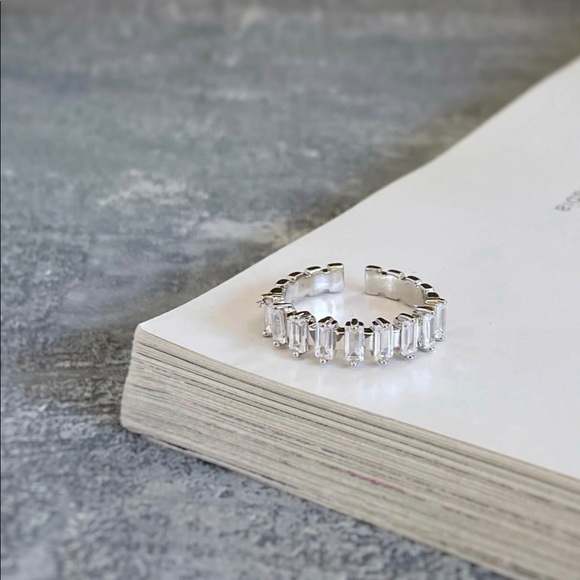 Baguette Ring Platinum Plated Adjustable Ring - Picture 5 of 9